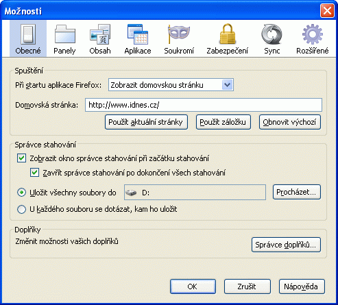 Jak nastavit iDNES.cz jako domovskou stránku - Firefox