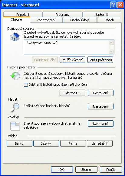 Jak nastavit iDNES.cz jako domovskou stránku - Internet Explorer